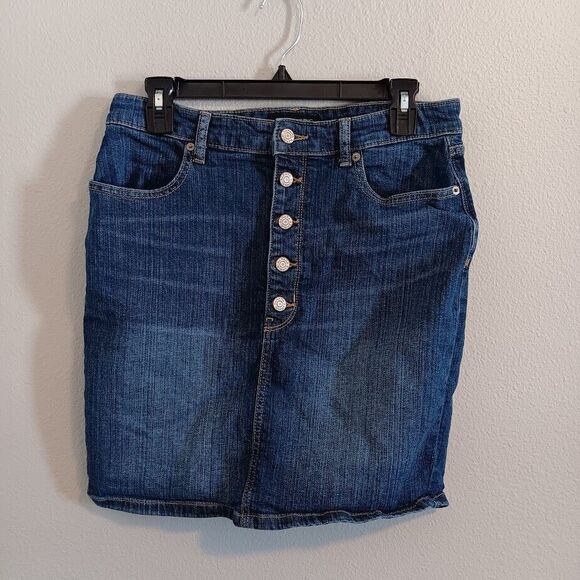 Banana Republic Button Fly Denim Skirt Pockets Women's 29/8 Petite - Picture 1 of 5